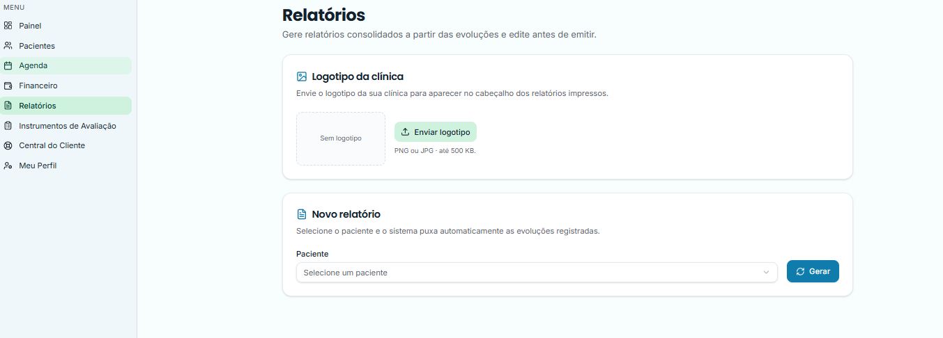 Relatórios editáveis — Gere relatórios a partir das evoluções, com o logotipo da sua clínica.